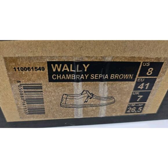 Hey Dude Wally Chambray Sepia Brown Slip On Lace Casual Comfort Shoe Men 8 New - Picture 5 of 16